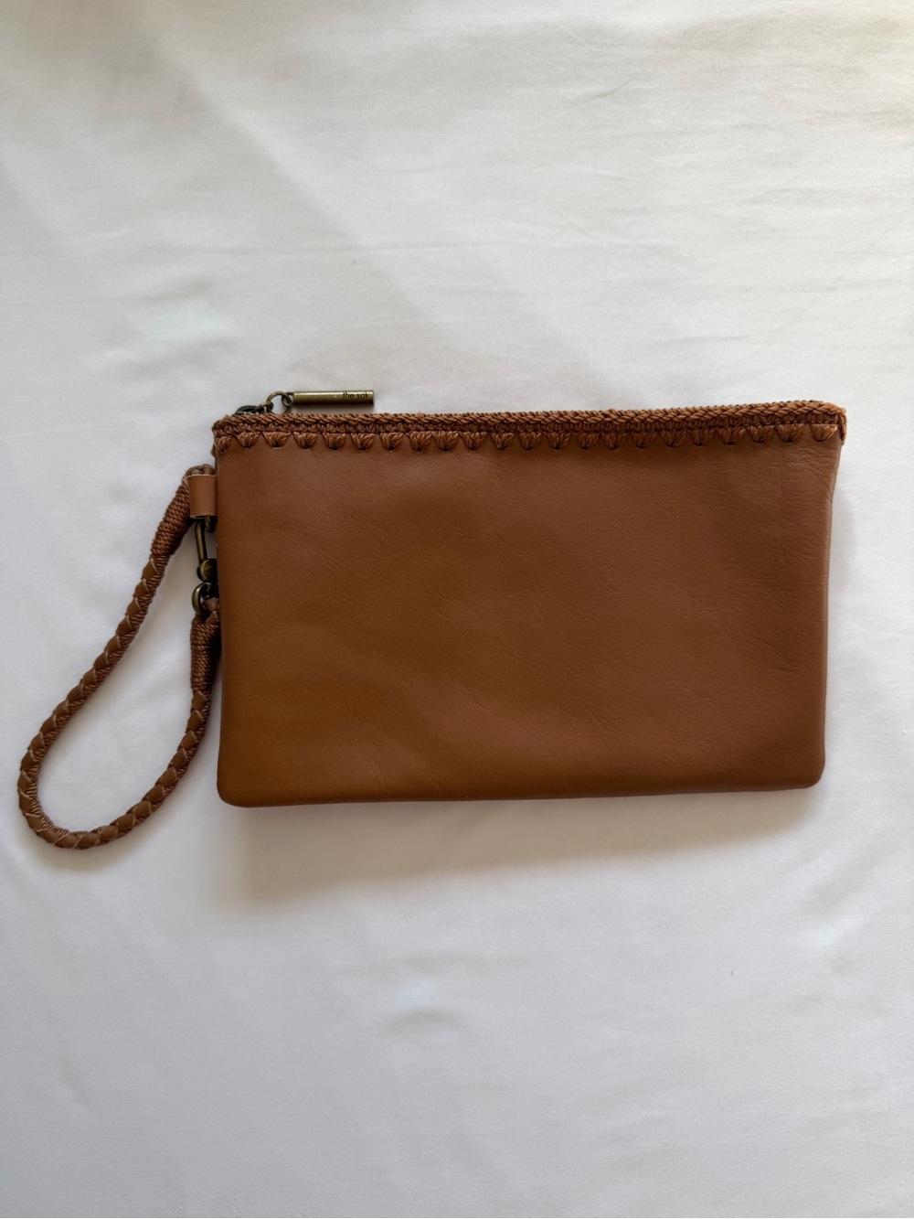 Brown Braided Wristlet Pouch